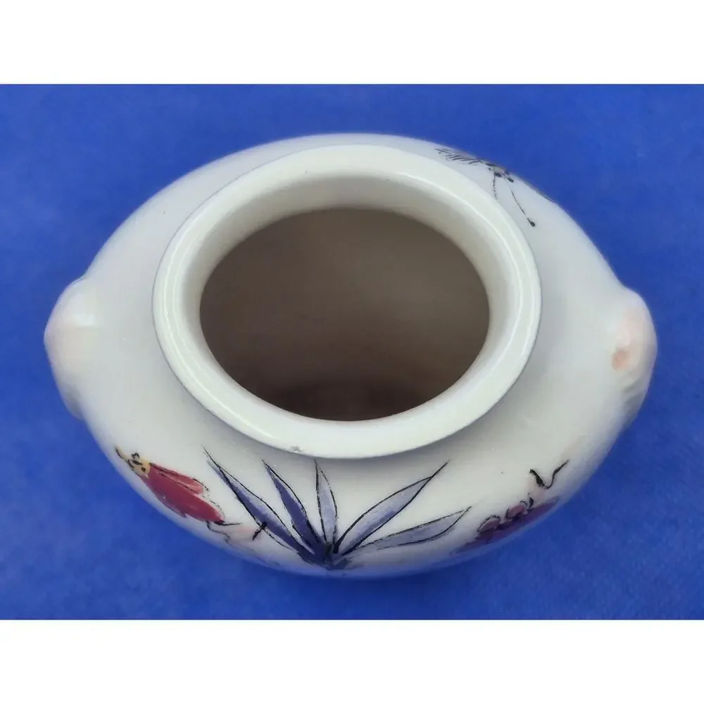 Vintage Barbara Baatz Signed Ceramic Vase Handpainted Florals on White 6